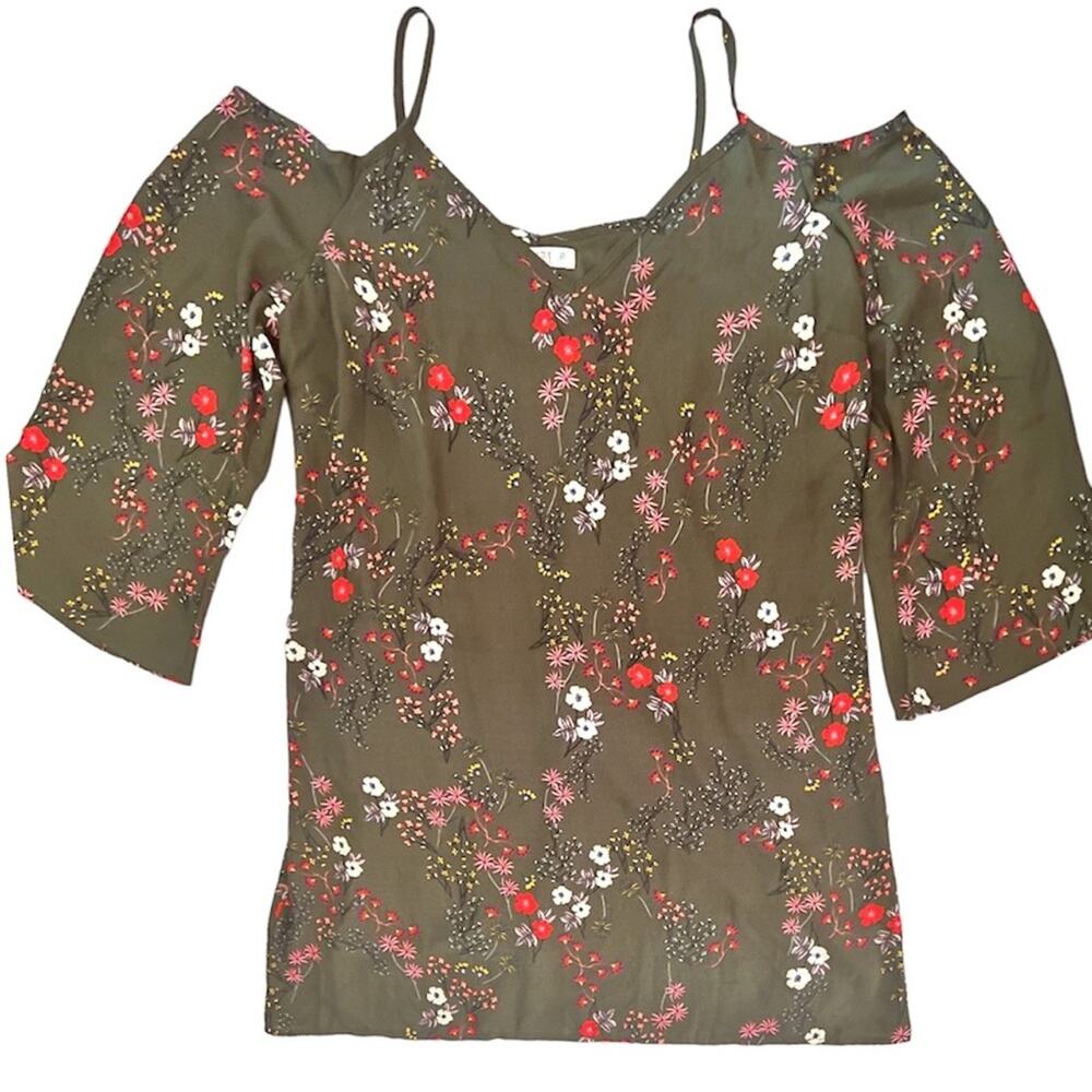 Love Fire Women’s Bell Sleeve Olive Combo Floral Dress Sz L